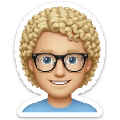 white guy with curly blonde hair and light blue ish eyes with black glasses  sticker