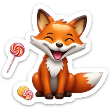 happy fox with candy sticker