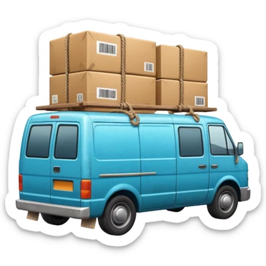 create a realistic emoji of packages wich got stabalised by ropes in a logistic van sticker