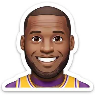 LeBron James face with a big smile and Lakers purple and gold colors sticker