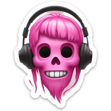 pink skull with hair with headphones sticker