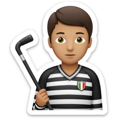 Blind hockey referee skating with a blind person’s cane sticker