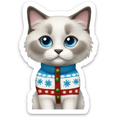 Ragdoll with blue eyes wearing a christmas sweater sticker