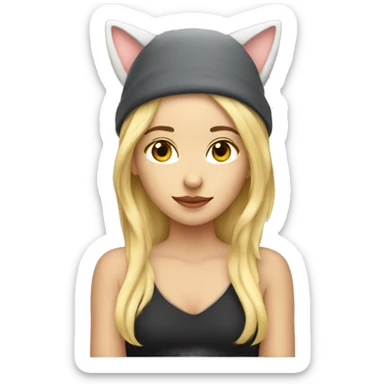 Blonde Girl with cat ear hat on sticker