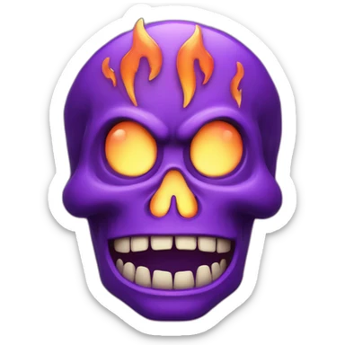 purple flaming skull face grinning angry moustache horns monster sticker