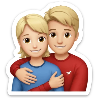 Couple hugging each other but the boy has mustang sticker