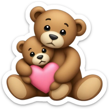 Teddy hugging another teddy with hearts sticker