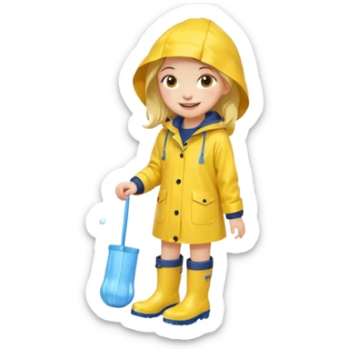 Girl in a yellow raincoat and rain boots  sticker