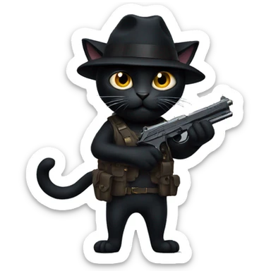 Black Cat holding a gun sticker