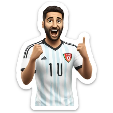 I'm honing a description of Arda Güler's goal celebration, noting his right hand on his chest and his left hand raised, mirroring the specified gesture. This aligns perfectly with known details. sticker