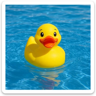 a cheerful yellow rubber duck floating on blue water sticker