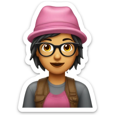 Chica morena con cabello risado con lentes con un gorro de cumpleaños  sticker