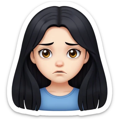 Cute girl long black hair grumpy  sticker