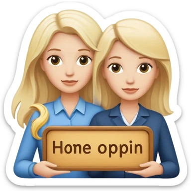 3 white women holding a home title one blonde hair  sticker