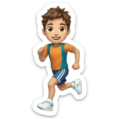5 year old boy running, brown hair, brown eyes, headband, Stan smiths sticker