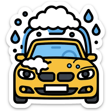 Add blue water droplets to the car wash emoji with soap bubbles, keep the transparent background. sticker