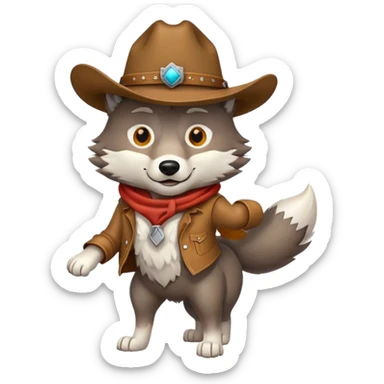 A wolf in a cowboy hat tipping it sticker