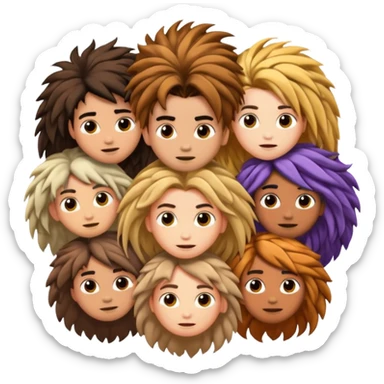 Hairy ball of people connected with their hair connected to hair sticker