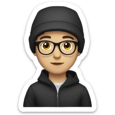 white boy black hair black hoodie cap with glasses sticker