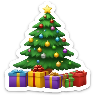 A Christmastree with presents underneeth sticker