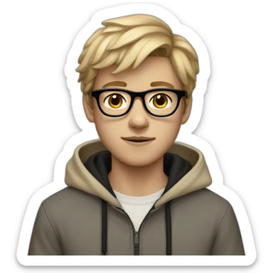 15-year-old dutch boy with black glasses, beige hoodie and black pants sticker