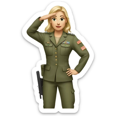 a caucasian female soldier making the military salute sticker