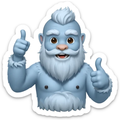 yeti, full body, ice grey blue, full beard, full fur, thumbs up, smiling, winking sticker