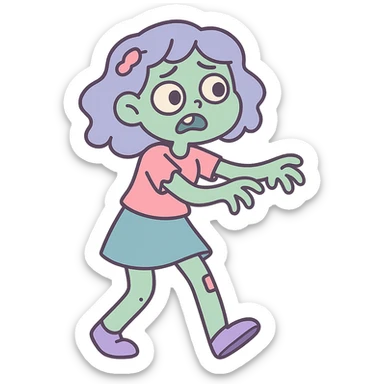 Zombie girl, pastel toon style sticker