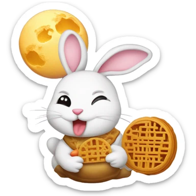 rabbit eat moon cake at moon sticker