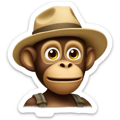 Confused monkey wearing a farmers hat sticker