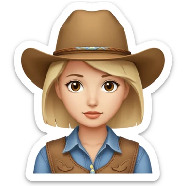 Short Blond hair woman with cowboy hat, brown eyes sticker