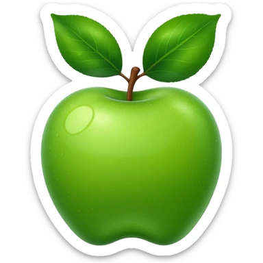 Green apple with leaf sticker