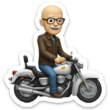 old man with a bald head and glasses while on a motorcycle sticker