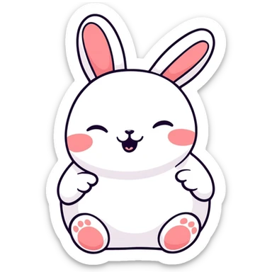 plush toy chubby bunny laughing with closed eyes and little tears, kawaii Japanese sticker style sticker