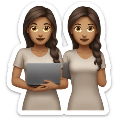 woman light medium brown skin long y dark brown hair with laptop, brown eyes sticker
