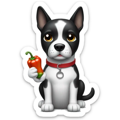 Black and White Dog holding a pepper shaker (not an actual pepper) sticker