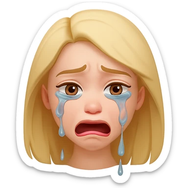 Make the sad girl emoji crying with visible tears, keep the original style look. sticker
