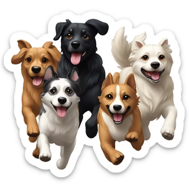 Pack of different breed dogs running sticker