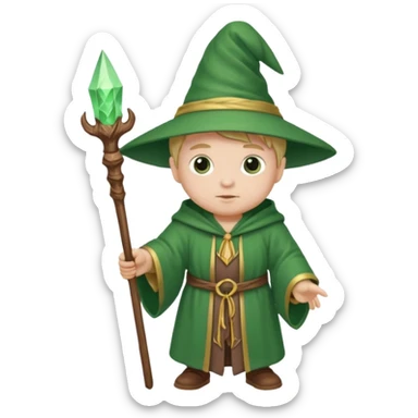 baby wizard with green robe and staff sticker