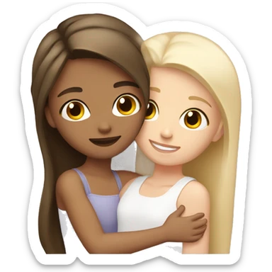 One brunette girl and one blonde girl white skin tone hugging sticker