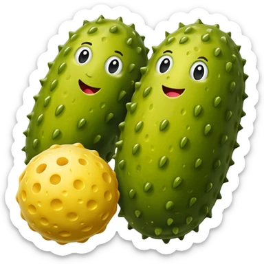 A pickle with two pickleballs sticker