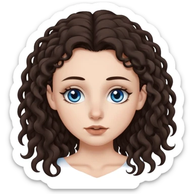 white girl, dark brown long slightly curly hair , skinni but with big breast , septum piercing on nose, beautiful dark gray-blue eyes, sticker