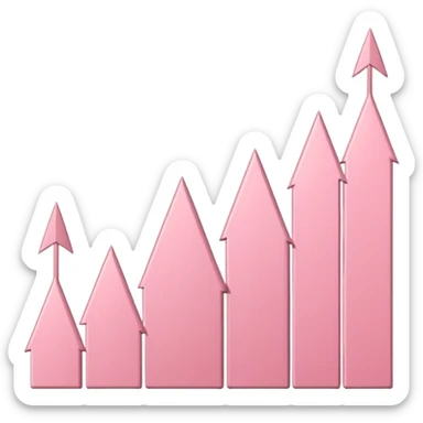 Pastel pink stock chart arrows pointing upward, smooth minimal lines sticker