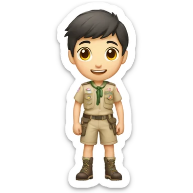 a scout boy with silly poses light skinned asian sticker