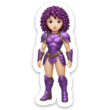 full body woman short curly brown mullet brown eyes white skin muscular build grape cluster armor outfit sticker