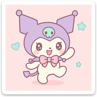 Kuromi character, chibi style, playful pose, pastel colors sticker