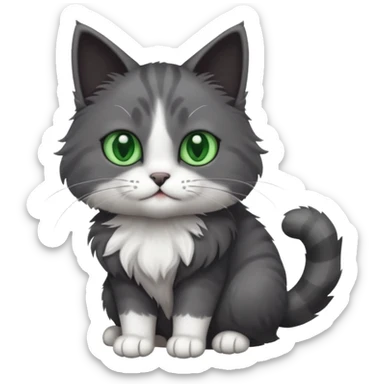 one dark grey and white cat and one completely solid dark grey cat with green eyes and only white paws sticker