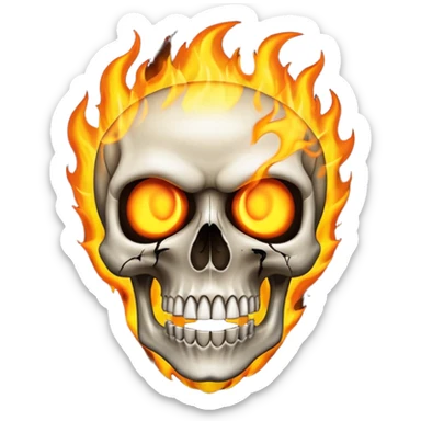 A burning skull with fire coming out of where the eyes sticker