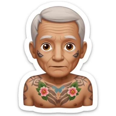 elderly man with body and face tattos sticker