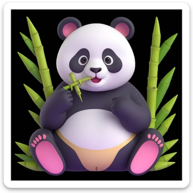 panda eating bamboo in forrest background, close up pose sticker
